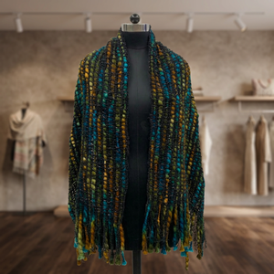 Chal de Lana para Mujer con Flecos Largos y Cuentas, Bufanda Tejida Multicolor, Accesorio Artístico para Usar en Todas las Estaciones - Product Image 3