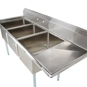 Freestanding 304 Stainless Steel Commercial 3 Compartment Sink For Restaurant Kitchen