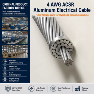 4 AWG ACSR 铝制电力电缆高压架空输电线路裸导线 ASTM B232 - Product Image 1