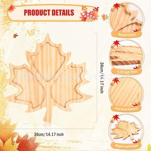 Bandeja de Madera con Forma de Hoja de Arce de 36 cm, Bandeja Decorativa sin Acabado para Servir Alimentos, para Fiestas de Otoño - Product Image 1