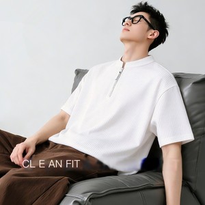 <span class=keywords><strong>T</strong></span>-shirt gaufré personnalisé OEM ODM pour homme, col en <span class=keywords><strong>V</strong></span>, demi-fermeture éclair, manches courtes, coupe ample, respirant, décontracté, é<span class=keywords><strong>t</strong></span>é - Product Image 4
