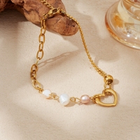 Bracelets en or plaqué 18 carats imperméables et hypoallergéniques, bracelets en perles baroques, bracelets en acier inoxydable personnalisés, bijoux