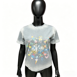 T-shirts décontractés amples pour femmes, col rond, manches courtes, 100% coton, 300 g/m², OEM personnalisé - Product Image 1