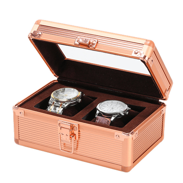 Meiyida Rectangle Double Watch Transparent Cover Aluminum Alloy Couple Watch Storage Box Durable Watch Display Case Protective