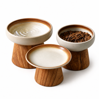 Bols surélevés en céramique pour animaux de compagnie, support en bois à bord large, gamelle surélevée pour chat et chien, design surélevé, mangeoire surélevée pour nourriture et eau
