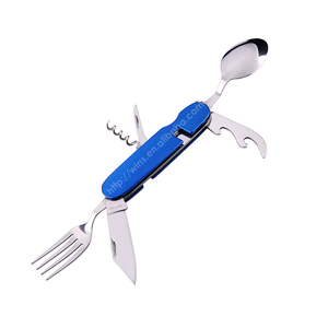 Camping utensilios cubiertos 6 en 1 cuchara tenedor cuchillo abridor de botella de 2 Acero inoxidable plegable desmontable Camping cubiertos - Product Image 2