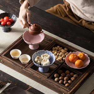 Ceramic Fruit Plate Lotus Shaped High Footed Porcelain Dessert <b>Snack</b> <b>Tray</b> For Wedding Tea Ceremony - Product Image 1