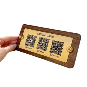 Letrero de Madera con Código QR San Mu Cang, Rectangular de Latón y Nogal, para Pagos Alipay y WeChat, para Cafeterías y Tiendas de Té - Product Image 5
