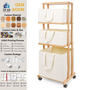 ตะกร้าซักผ้าแบบเลื่อนได้สำหรับห้องน้ำชั้นวางแบบถอดได้ตะกร้าไม้ไผ่3ชั้นชั้นเก็บของไม้ไผ่พร้อมล้อ - Product Image 1