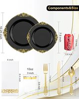 350 pièces de vaisselle en plastique noir pour 50 invités, 150 couverts dorés et argentés, 50 gobelets et serviettes, design moderne, sans BPA, pour la rentrée scolaire