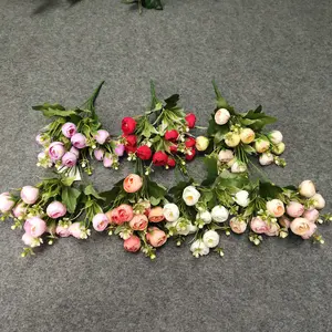 YOPIN-1503 Palsu Putih Kuncup Mawar Buatan Mini Semak Bunga Mawar untuk Pernikahan