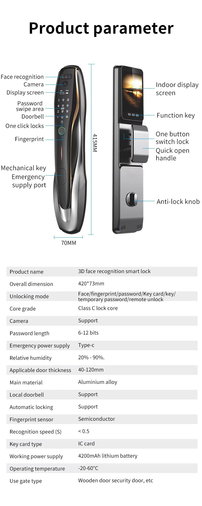 Hot Selling Full Automatic Real Time Video Intercom Smart Wifi Digital Door Lock Anti-theft Camera Digital Keyless Smart Lock · image 7