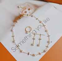 Hecho a mano 6-7MM agua dulce Akoya perla collar pendientes anillo conjunto nuevo Popular chapado en oro joyería para fiestas