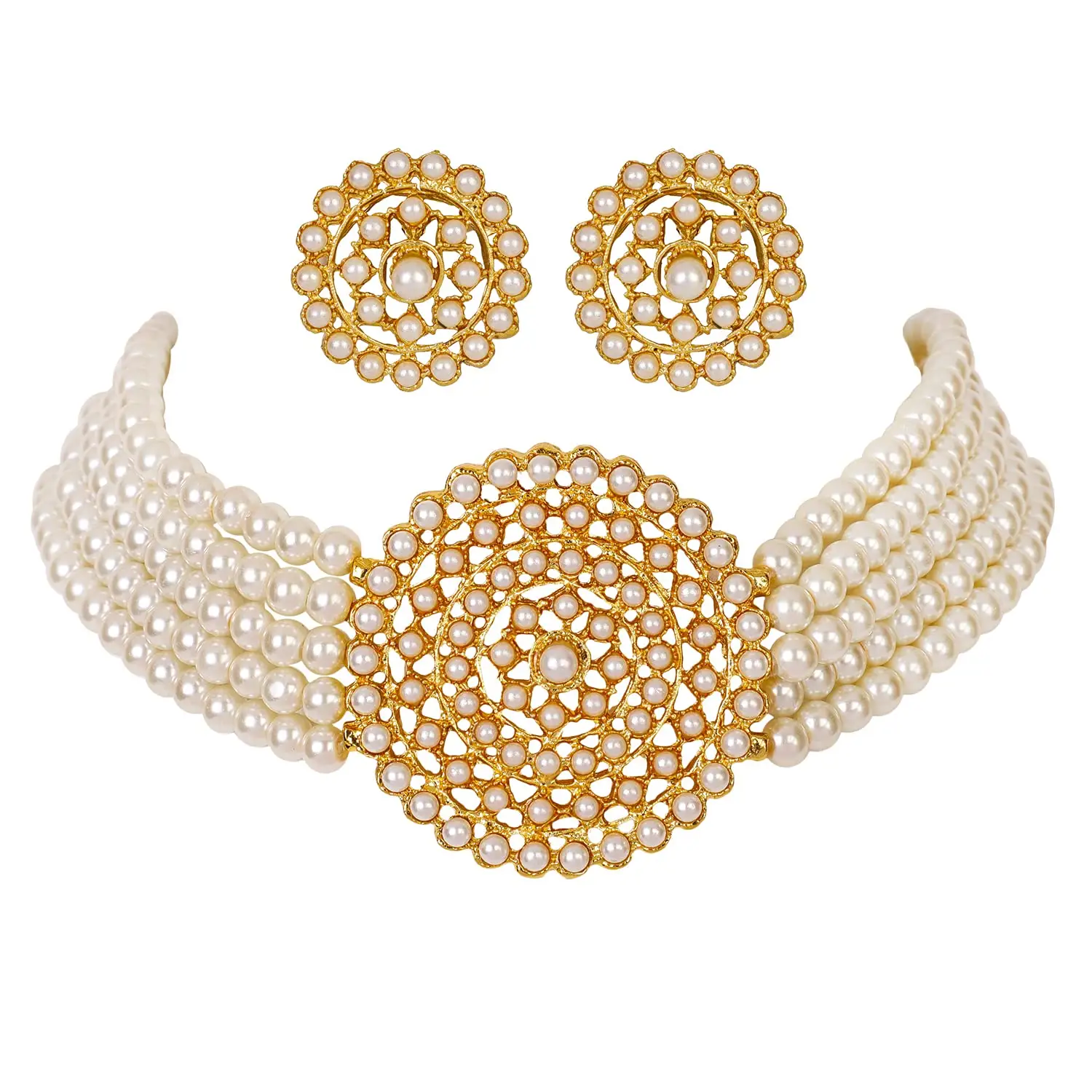 Set di collane placcato oro girocollo di perle Design Ad Cz per donne e ragazze per anniversario compleanno prodotto sfuso
