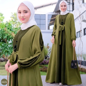 Abiti islamici manica lunga <span class=keywords><strong>abbigliamento</strong></span> donna di musulmani 2 colori abbinati con cintura 2025 stile Abaya tacchino - Product Image 3