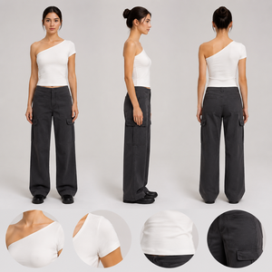 Haut court ajusté blanc asymétrique à une épaule et manches courtes pour <span class=keywords><strong>femme</strong></span> – Tendance et décontracté - Product Image 3