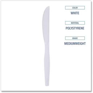 Couteau jetable en polystyrène de poids moyen Boardwalk BWK KNIFEMWPS blanc (100/boîte) - Product Image 5