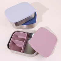 Boîte à lunch et gourde réutilisables LingHui en acier inoxydable sans BPA, ensemble repas scolaire pour enfants, 2 compartiments, anti-fuite