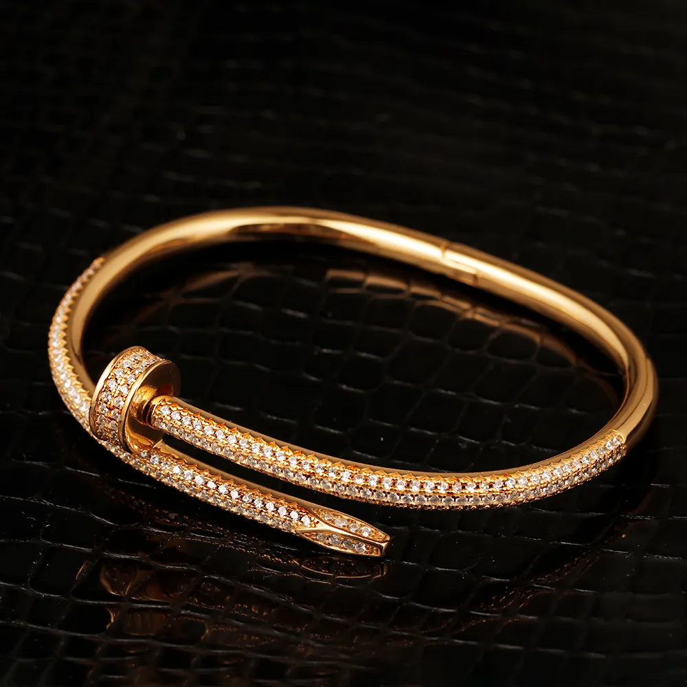 Hot Sale Open verstellbare dünne Edelstahl Gold CZ Nagel Armband Armreif für Frauen
