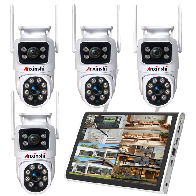 8MPDual Lens Dual Screen Wirelesshome Security Camera System Wifi Ptz Network Wireless Nvr Kit Home Wifi Cctv Camera Kit System