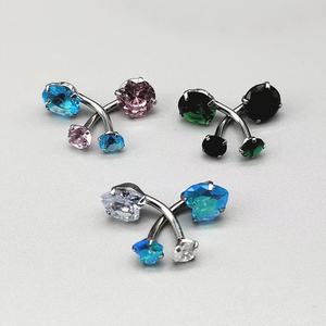 Anneau de nombril en acier inoxydable avec cristal CZ |   Bijoux pour piercing du nombril |   Barre de musculation suspendue pour femmes - Product Image 3