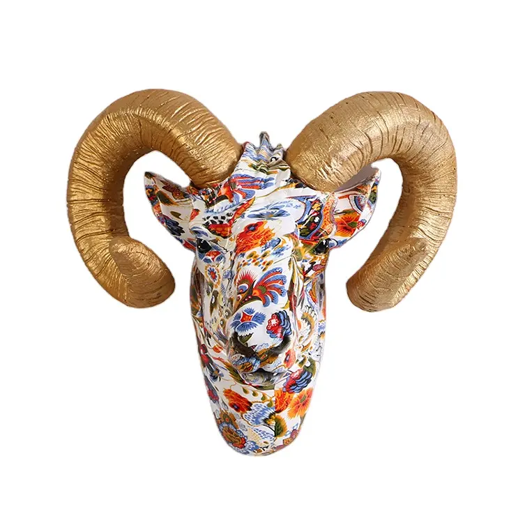 2020 NEW HOT SELLING GOAT HEAD STATUE WATER TRANSFER COLOR WALL MOUNTED ELEGANT INDOOR DECORATION EUROPE LIGHT LUXURY STYLE GIFT