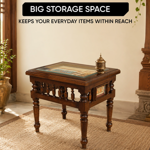 Traditional Wooden <b>Side</b> <b>Table</b> with <b>Glass</b> Top Hand Carved Legs Solid Wood End <b>Table</b> for Living Room Bedroom Home Furniture - Product Image 3