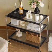 Étagère de rangement pour le salon Petit chariot en verre Poulies mobiles armoire latérale de canapé tables console en bois