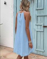 Robe Courte Halter au Crochet pour Femme, Ample, Cache-maillot de Plage, Bordure Pompons, Robe d'Été pour Vacances, Vente en Gros Personnalisée