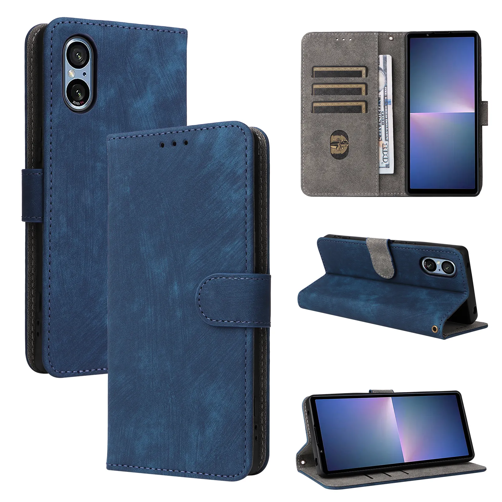 Camera Protection Leather Case RFID Blocking Card Holder Wallet Case for Sony Xperia 5 V 2023 Leather Phone Case Cover Shell