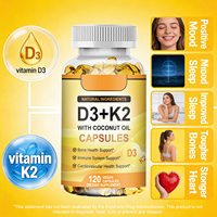 Capsules de D3 K2 en gélules molles - Vitamines pour adultes, santé des os, système immunitaire, soutien de la santé cardiovasculaire, 60 unités