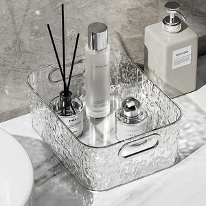 Premium Transparante Getextureerde Plastic Pet Opbergdoos Metalen Handgrepen Ruimtebesparende Organizer Voor Badkamer Ijdelheid Slaapkamer Cosmetica - Product Image 3