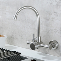 Robinet de cuisine mural dissimulé à double trou, moderne, de haute qualité, en acier inoxydable, avec rotation à 360 degrés, pour eau chaude et froide