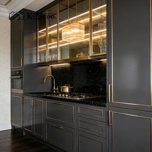 Kitchen Cabinet Set Modern Style Home Cabinets <strong>Black</strong> Gold Spray Painted Surface Cabinet Body Glass Cabinet <strong>Door</strong> Kitchen Cabinet - Product Image 1