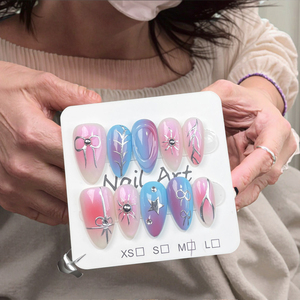 <span class=keywords><strong>Uñas</strong></span> Postizas con Diseño <span class=keywords><strong>de</strong></span> Cinta Arcoíris, Hechas a Mano, Iridiscentes, Coloridas, Pintadas a Mano con Líneas y Lazos, <span class=keywords><strong>Uñas</strong></span> Postizas <span class=keywords><strong>de</strong></span> Verano con Forma <span class=keywords><strong>de</strong></span> Almendra - Product Image 4