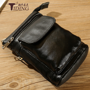 Tiding Men's Leather Shoulder Bag Brown Crossbody With Zipper <b>Pockets</b> Durable Outdoor Use - Product Image 3