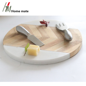Wholesale Round Steak Marble and <strong>Wooden</strong> Serving Board Cheese Board Set Easy to Clean - Product Image 2