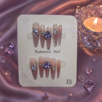 Faux ongles à presser en acrylique, couvrance totale, dégradé rose, strass, forme amande et stiletto, finition brillante, pour usage professionnel en salon