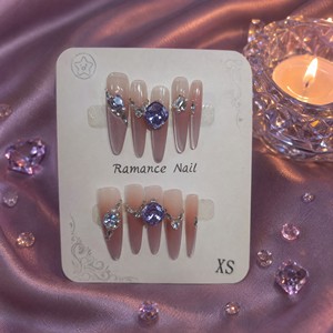 Faux ongles à presser en acrylique, couvrance totale, dégradé rose, strass, forme amande et stiletto, finition brillante, pour usage professionnel en salon - Product Image 5