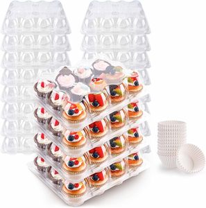 Vente en gros de contenants en plastique jetables pour animaux de compagnie, boîtes à muffins miniatures à 6, 12 ou 24 compartiments, barquettes d'emballage avec couvercle transparent - Product Image 1