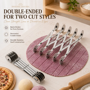 Couteau à pizza à double tête en acier inoxydable, outil extensible pour une découpe fluide, 5 roues à double tête - Product Image 1