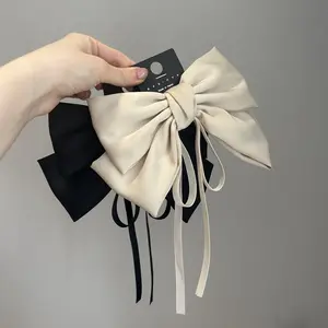 High Quality Satin Big Bow Ribbon Solid Color Hairpin Elegance Large Lady Bowknot Hair Clips Barrettes Bobby Pin