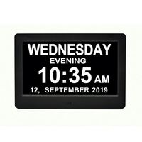 Horloge de bureau de calendrier numérique de 7 pouces avec affichage de l'heure et de la date pour alarme audio/vidéo pour personnes âgées et fonctionnalités au format MP3/AVI