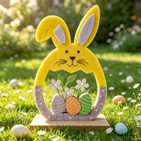 Ornement de Pâques en feutre en forme de lapin debout avec base en bois, à pois, pour décoration de table de printemps, décoration de plateau à étages