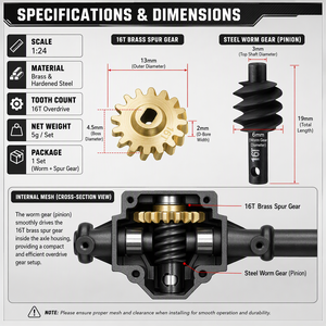 16T Metall-Differential-Schneckenradsatz Overdrive-Achsengänge für 1/24 <span class=keywords><strong>RC</strong></span> Crawler Car Micro Climbing Truck DIY Upgrade-Teile - Product Image 2