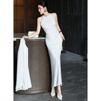 Nouvelle Collection Automne 2026 : Élégante Robe Longue Chic à Épaules Dénudées, Longueur Au-dessus du Genou, en Cupro Style Français, Ensemble Deux Pièces