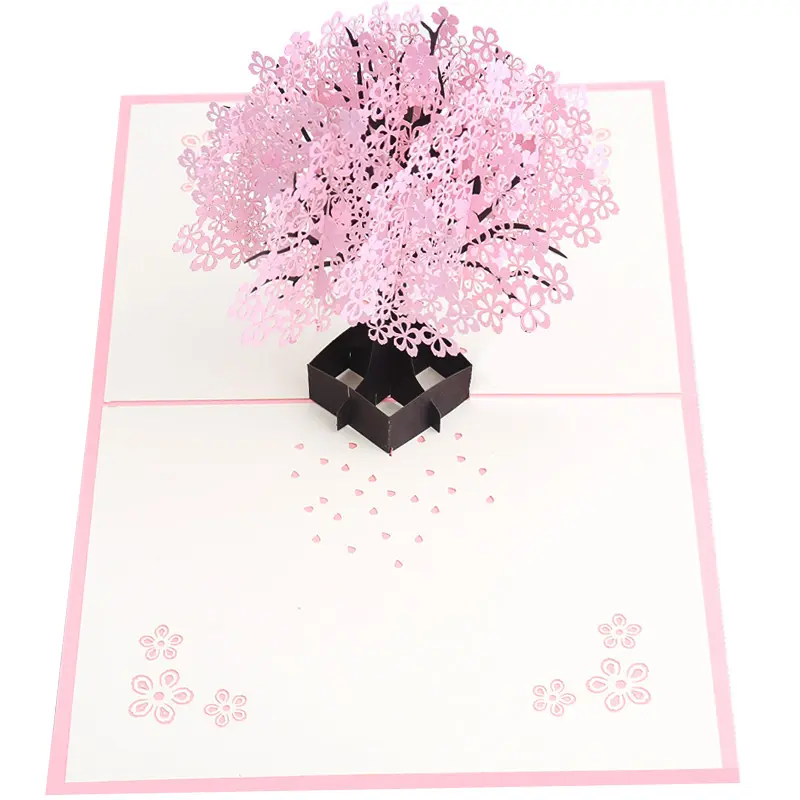 Venta caliente 3D Pop UP Tarjetas de felicitación Cherry Tree Tarjeta de invitaciones de boda con sobre Romántico Día de San Valentín Regalos de aniversario