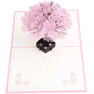 Venta caliente 3D Pop UP Tarjetas de felicitación Cherry Tree Tarjeta de invitaciones de boda con sobre Romántico Día de San Valentín Regalos de aniversario