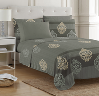 Ensemble de draps en microfibre imprimé 6 pièces - Ultra doux, résistant aux plis, poche profonde (Queen, Palmier tropical)