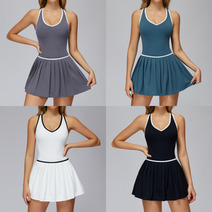 Qifa quần short thể thao quần vợt Yoga tập thể dục thể thao Tích hợp Váy Mùa Hè polyester thoáng khí tập thể dục nữ bộ đồ tập thể dục mỏng - Product Image 3